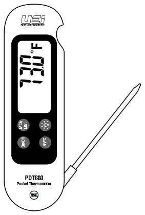 Uei Test Instruments Digital Pocket Thermometer: Side Reading Pen Style Pocket Thermometer, Pen Body, NSF Rated, Side Model: PDT660-N