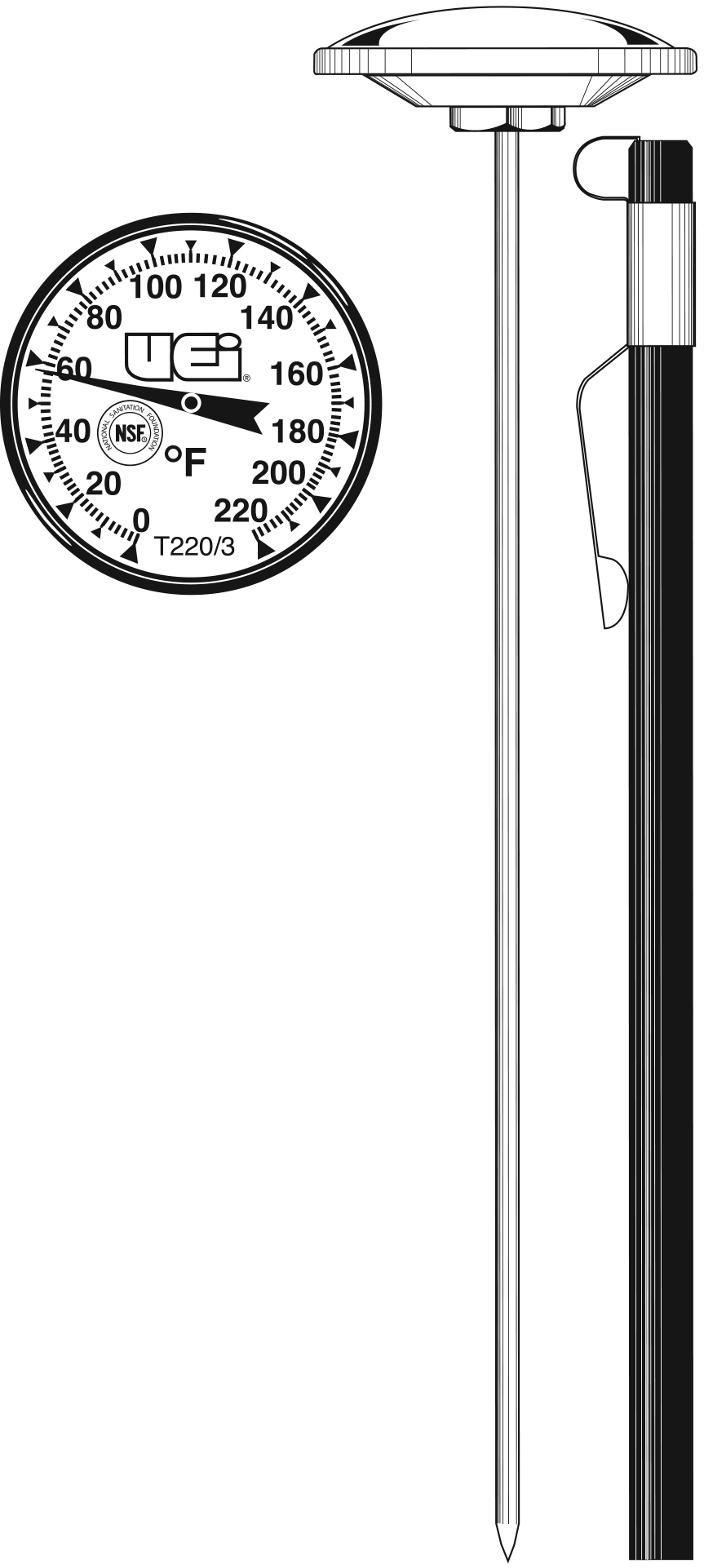 Dial Thermometer 1-3/4 in (0°-220°F)