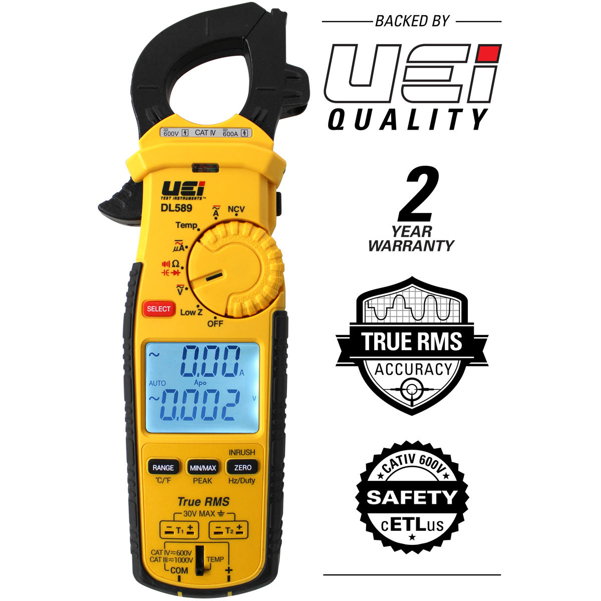 DL589COMBO - 600A TRMS CLAMP METER W/ DC AMPS, INRUSH, MAGNET